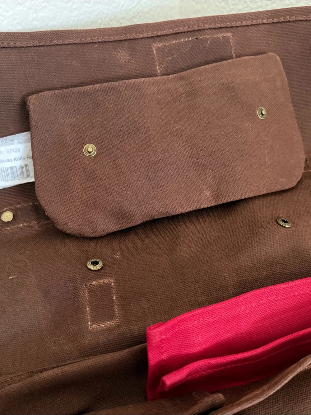 Dickies Brown Canvas Roll-Up Chef Knife Organizer and Storage Roll Leather Strap